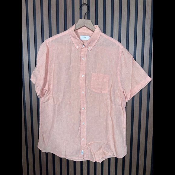 Onia Shirt Large Mens Orange Short Sleeve 100% Linen Oxford Casual Button - Picture 1 of 7